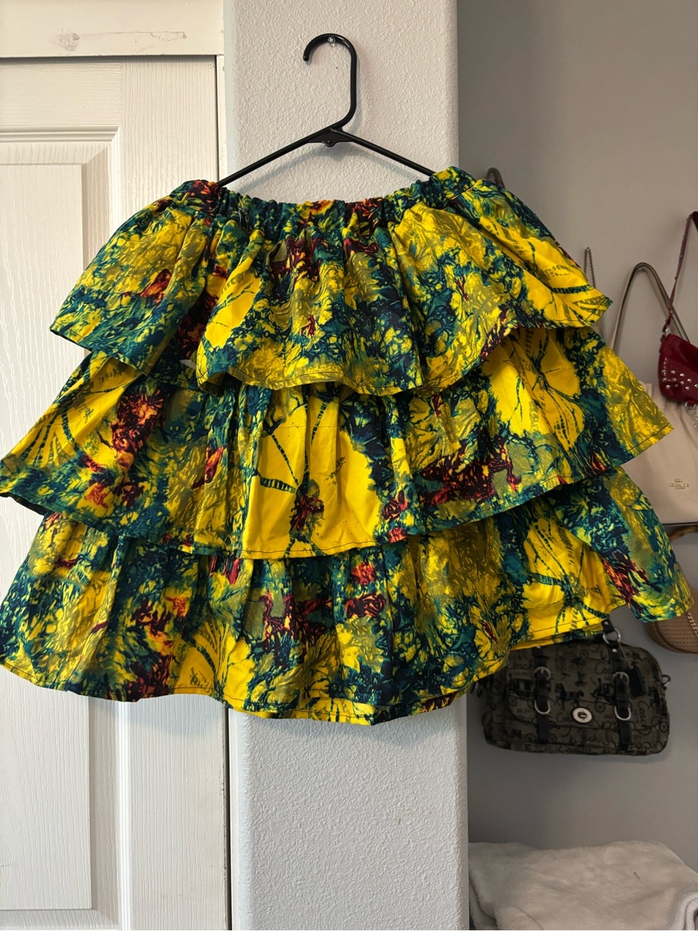 Tiered Ruffle Mini Skirt in Yellow Floral Print